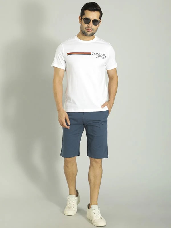 Indian Terrain Men's Slim Fit Solid Blue Shorts